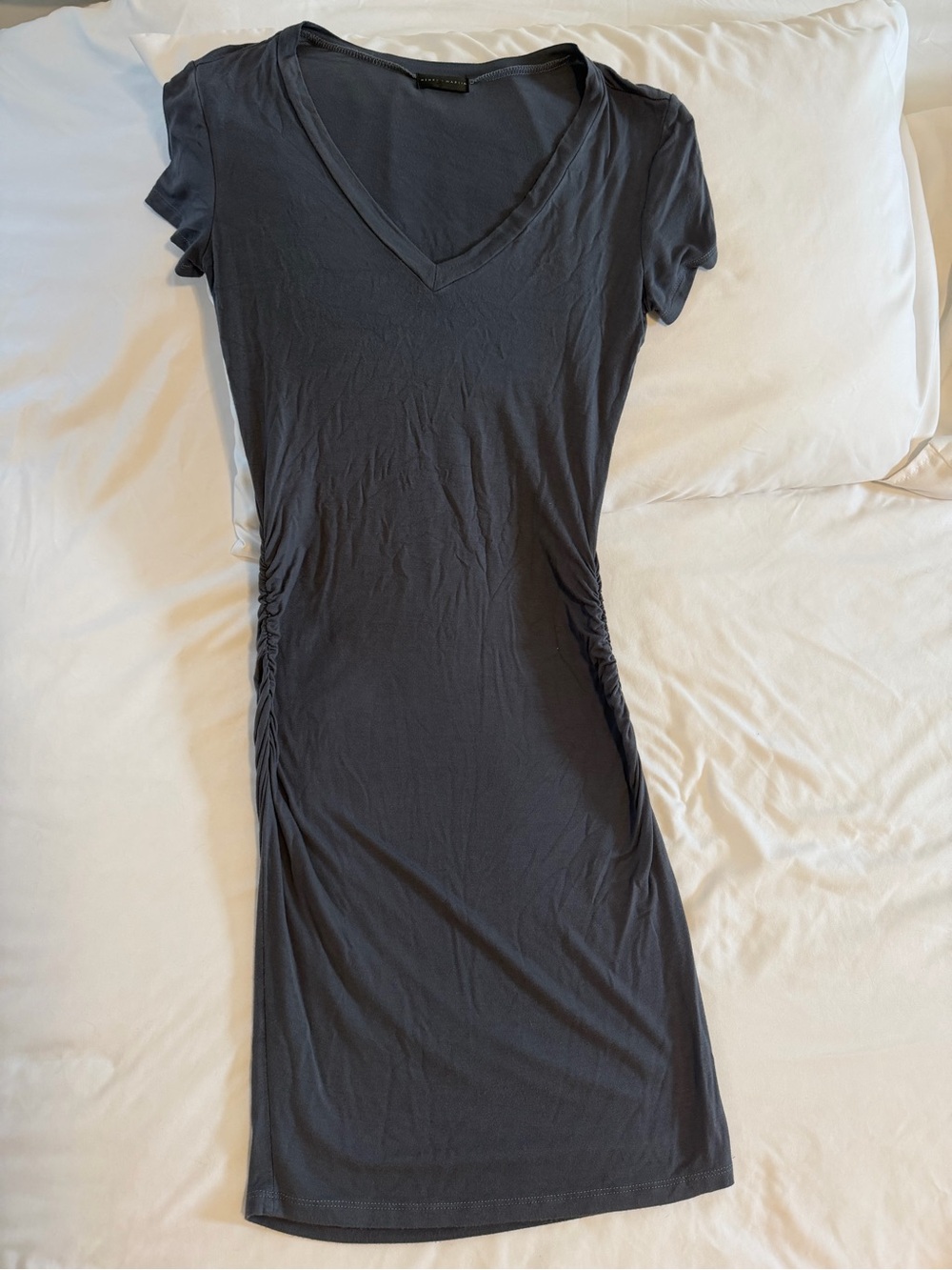 Henry & Martin Women’s V-Neck Ruched Side T-Shirt Dress - Charcoal